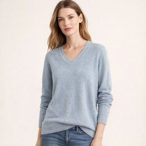 Glen Lyon 100% Cashmere V-Neck Sweater Womens Sz L Ice Blue Luxury Minimalist